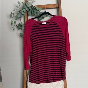 LuLaRoe Cranberry and Black Striped Long Sleeve Top